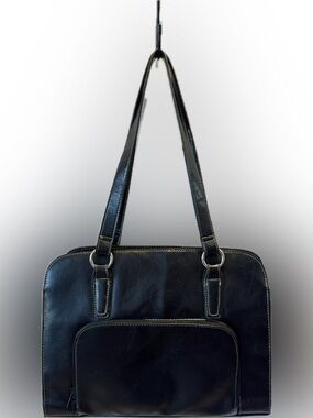 Accessories Black Leather Satchel Bag Contrast Stitch